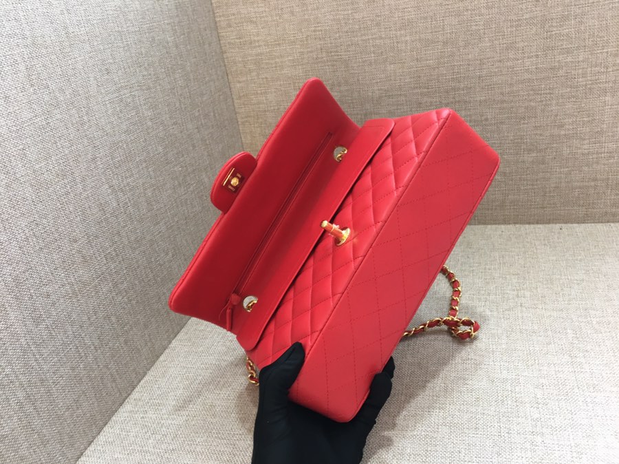 Medium Classic Flap Lambskin Bag AO1112 Red/Gold